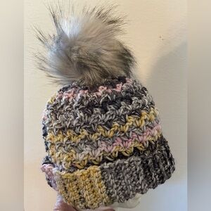 Handmade Crochet Super Soft Multicolor Beanie with Pom-Pom